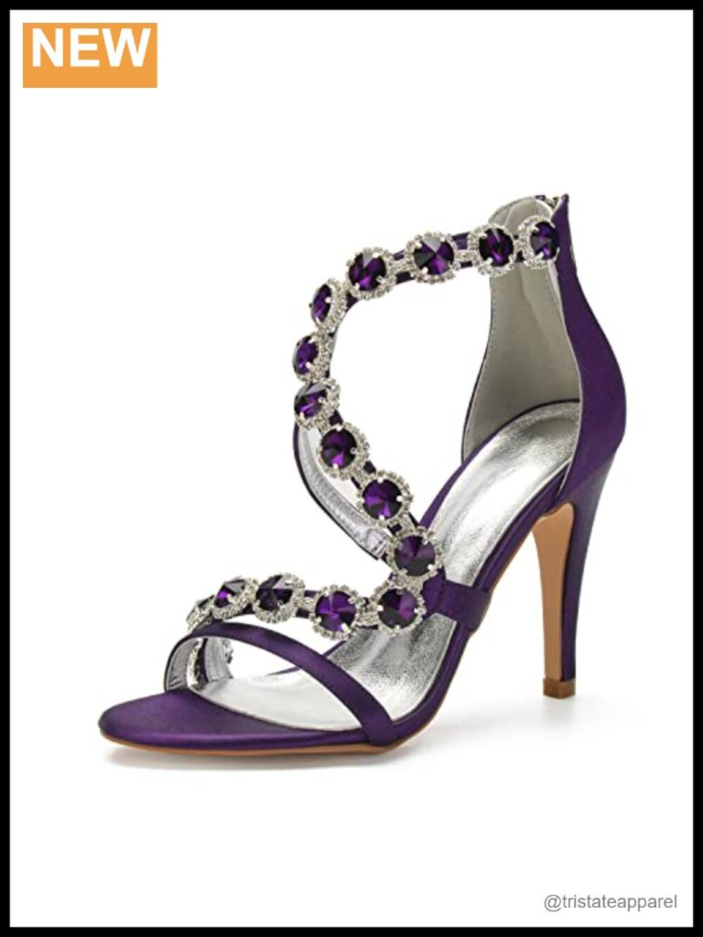 Crystal Satin High Heel Sandals Ankle Strap 4 Inch Heels Bridal Prom Formal